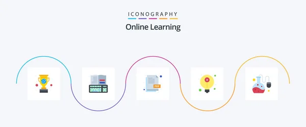 Online Learning Flat Icon Pack Including Online Lab Knowledge Keyboard — Archivo Imágenes Vectoriales