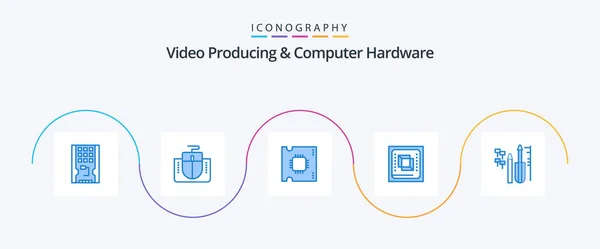 Video Producing Computer Hardware Blue Icon Pack Including Processor Cpu — 图库矢量图片