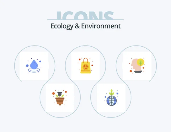 Ecology Environment Flat Icon Pack Icon Design Mind Bag Drop — Vetor de Stock