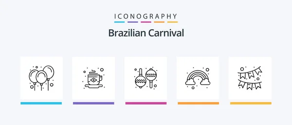 Brazilian Carnival Line Icon Pack Including Food Love Flashlight Heart — Stock Vector
