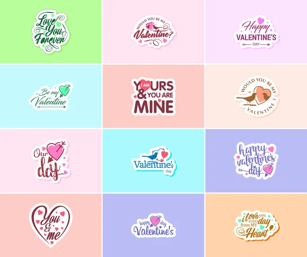 Celebrating Love Valentine Day Beautiful Typography Graphics Stickers — Vetor de Stock