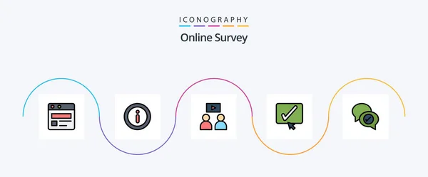 Online Survey Line Filled Flat Icon Pack Including Mail Video — Wektor stockowy
