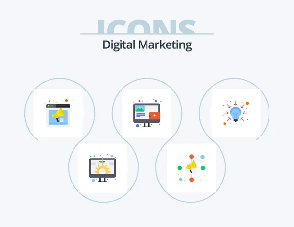 Digital Marketing Flat Icon Pack Icon Design Business Content Browser — Stok Vektör