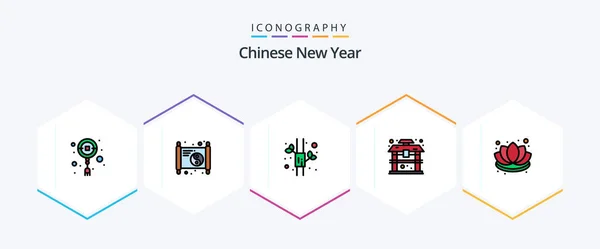 Chinese New Year Filledline Icon Pack Including Flower Chinese Bamboo — Stockvector