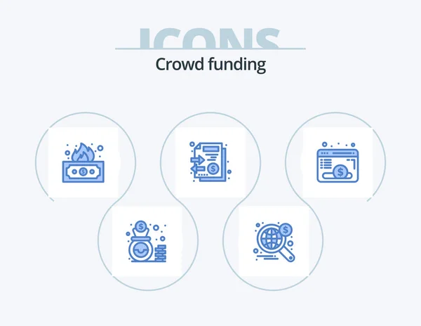 Crowdfunding Blue Icon Pack Icon Design Webpage Money Risky Stack — Stok Vektör