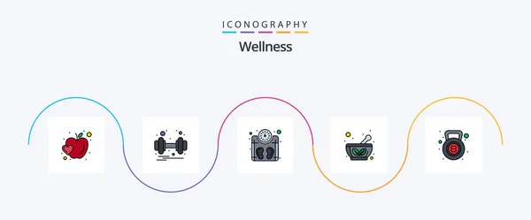 Wellness Line Filled Flat Icon Pack Including Kettle Bell Saucer — Archivo Imágenes Vectoriales