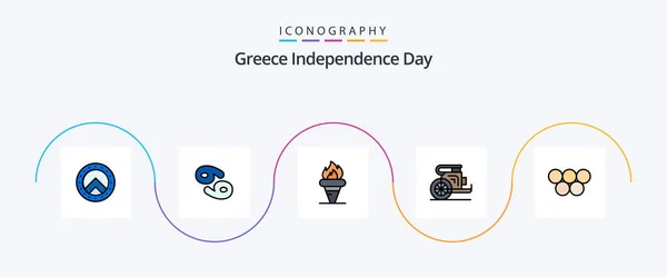 Greece Independence Day Line Filled Flat Icon Pack Including Ancient — Stockvector