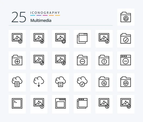 Multimedia Line Icon Pack Including Edit Folder Download Add Folder — Stock vektor