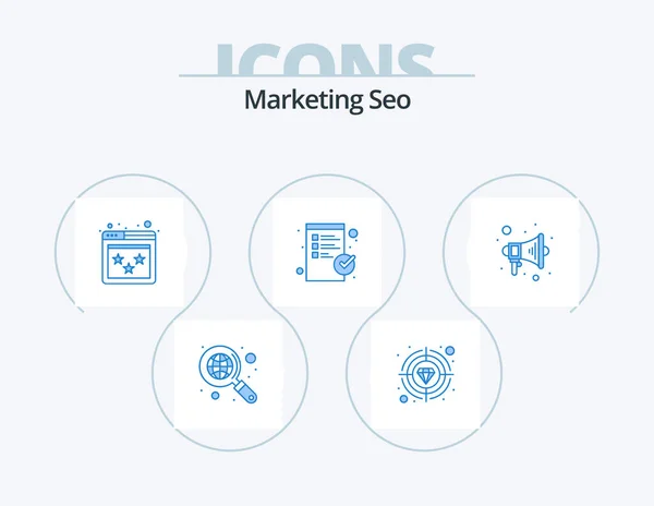 Marketing Seo Blue Icon Pack Icon Design Content List Ranking — Stockový vektor