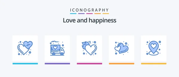 Love Blue Icon Pack Including Heart Формы Огонь Любовь Любовь — стоковый вектор