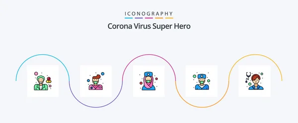 Corona Virus Super Hero Line Filled Flat Icon Pack Including — Stockvector