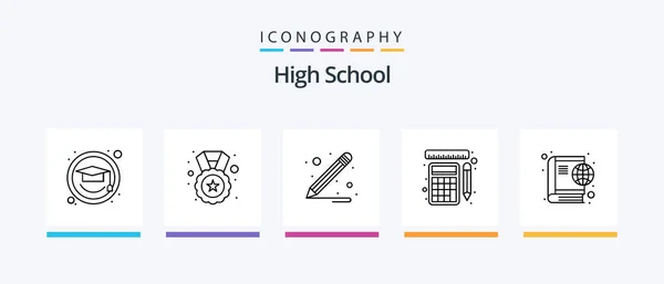 High School Line Icon Pack Including Internet Book Experiment Light — Stock Vector