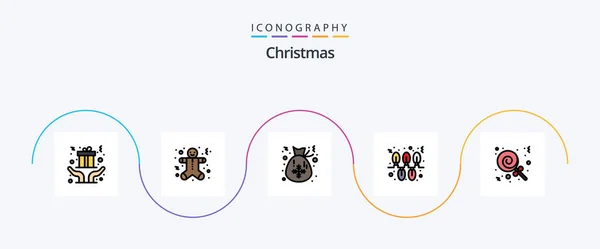 Christmas Line Filled Flat Icon Pack Including Christmas Holidays Bag — 图库矢量图片