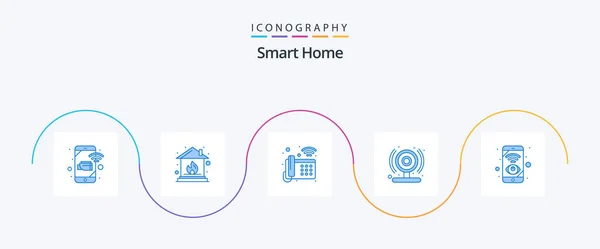 Smart Home Blue Icon Pack Including Wifi Mobile Landline Web — Stockvektor