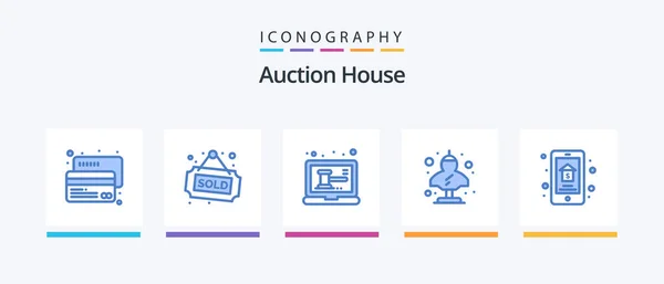 Аукцион Blue Icon Pack Включая Онлайн Продажу Классика Аукцион Бюст — стоковый вектор