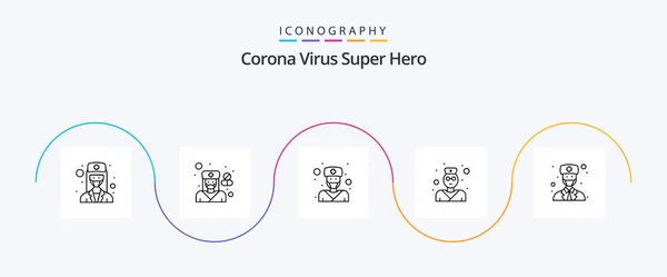 Corona Virus Super Hero Line Icon Pack Including Doctor Physician — Stock Vector