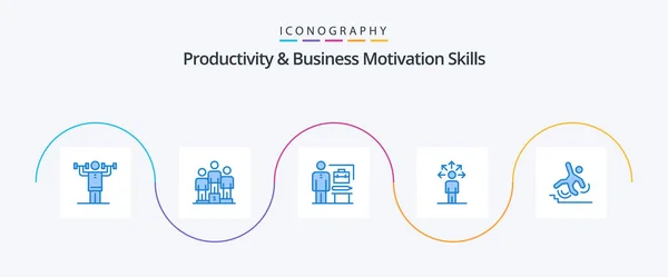 Productivity Business Motivation Skills Blue Icon Pack Including Business Connection — Stock Vector