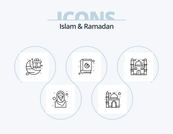 Islam Ramadan Line Icon Pack Icon Design Mosque Lantern Celebration — Stockvektor