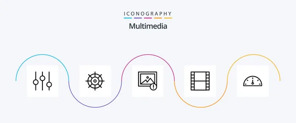 Multimedia Line Icon Pack Including Photo Performance Dashboard — Archivo Imágenes Vectoriales