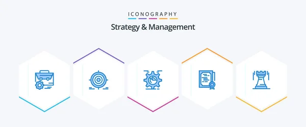Strategy Management Blue Icon Pack Including Sign Certificate Goal Cog — Stockvector