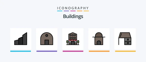 Buildings Line Filled Icon Pack Including Casa Antique Building Shop — Vettoriale Stock