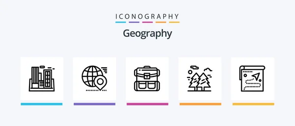 Geo Graphy Line Icon Pack Including Visa Passport Brightness Map — Stockvektor