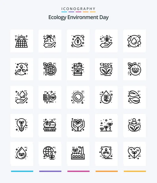 Creative Ecology Outline Icon Pack Eco Protection Hand Nature Environment — 图库矢量图片