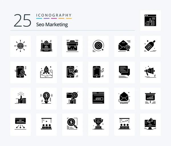 Seo Marketing Solid Glyph Icon Pack Including Target Darts Setting — Stockový vektor