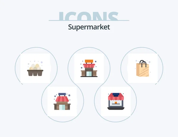 Supermarket Flat Icon Pack Icon Design Groceries Supermarket Bag — Stock vektor