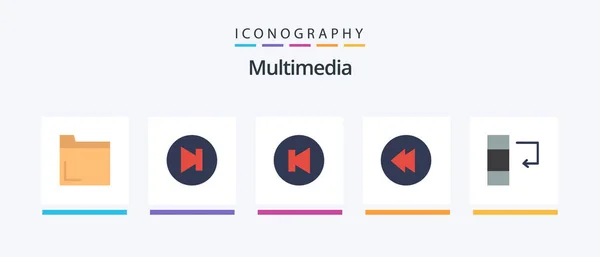 Multimedia Flat Icon Pack Including Previous Data Creative Icons Design — Vetor de Stock