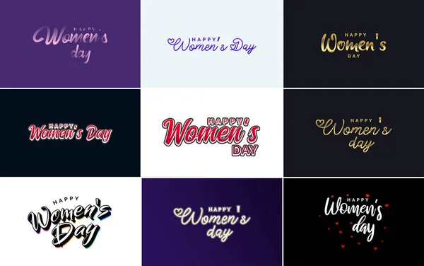 Set Happy Woman Day Handwritten Lettering Suitable Use Greeting Invitation — Vector de stock