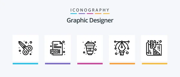 Graphic Designer Line Icon Pack Including Jewel Brilliant Graphics Design — Archivo Imágenes Vectoriales