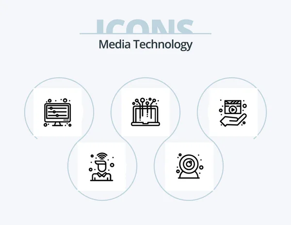 Media Technology Line Icon Pack Icon Design Touch Hand Camera — Stockový vektor