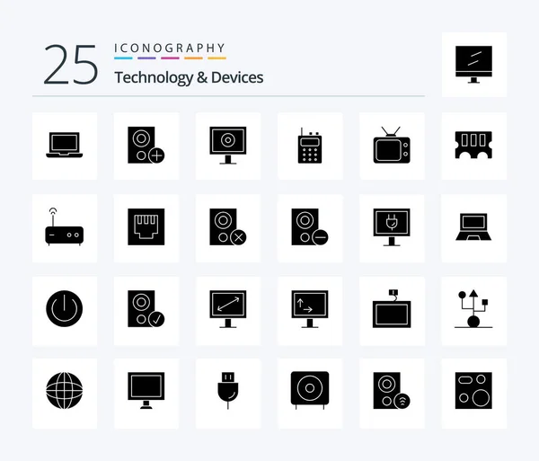 Devices Solid Glyph Icon Pack Including Hardware Display Television Radio — Stock Vector