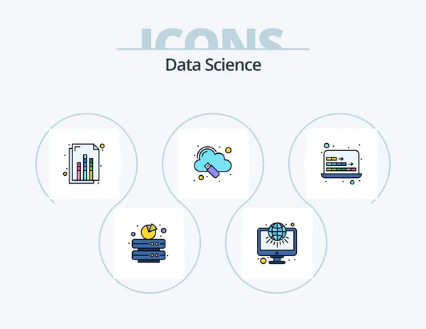 Data Science Line Filled Icon Pack Icon Design Book Processor — Stok Vektör