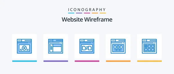 Website Wireframe Blue Icon Pack Including Webpage Template Page Page — Stockvector