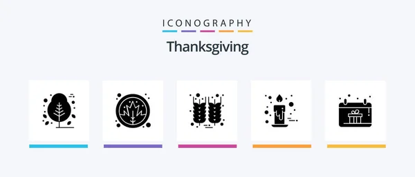 Thanksgiving Glyph Icon Pack Including Calendar Gift Bottle Decoration Candle — Stockový vektor