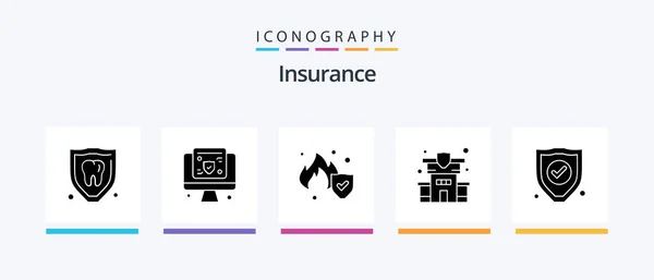 Insurance Glyph Icon Pack Including Protection Fire Insurance Insurance Creative — Vettoriale Stock