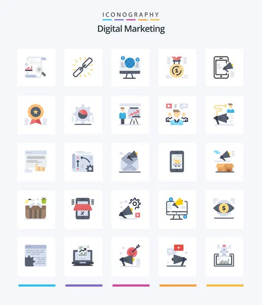 Creative Digital Marketing Flat Icon Pack Position Award Hyperlink Facebook — Vetor de Stock