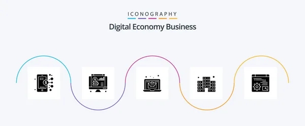 Digital Economy Business Glyph Icon Pack Including Gear Web Online — Vettoriale Stock