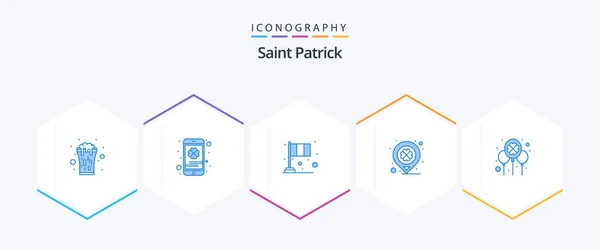Saint Patrick Blue Icon Pack Including Marker Festival Saint Day — 图库矢量图片