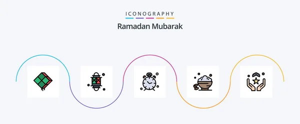 Ramadan Line Filled Flat Icon Pack Including Sweet Dish Lamp — Stok Vektör