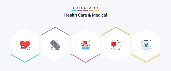 Health Care Medical Flat Icon Pack Including Drug Care Tablet — Stock Vector