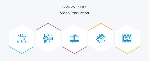 Video Production Blue Icon Pack Including Theater Tickets Movie Raffle — Wektor stockowy