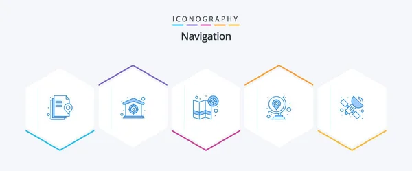 Navigation Blue Icon Pack Including Gps Location Map Gps Globe — Vetor de Stock