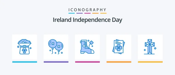 Ireland Independence Day Blue Icon Pack Including Cross Cathedral Celebration — Stock Vector