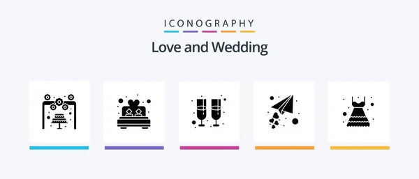 Wedding Glyph Icon Pack Including Dress Paper Plane Drink Lovely — Stockový vektor