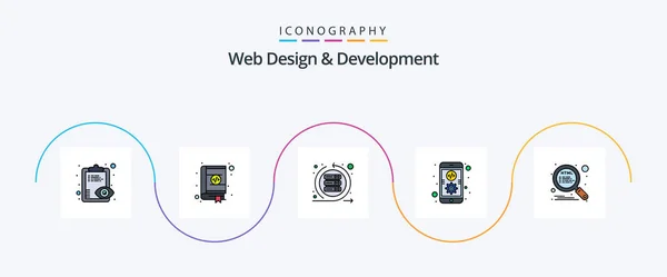 Web Design Development Line Filled Flat Icon Pack Including Mobile — Stok Vektör