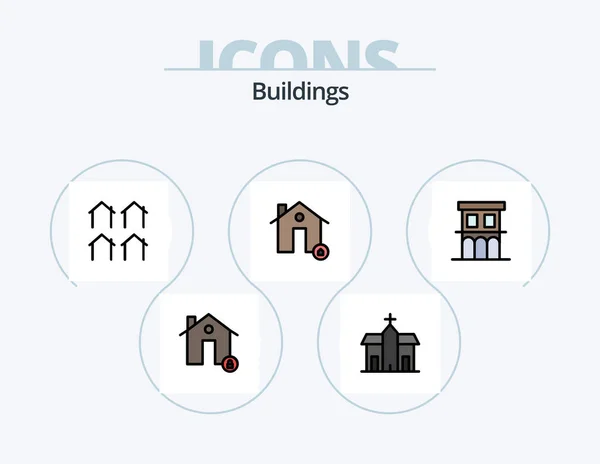 Buildings Line Filled Icon Pack Icon Design Complete Buildings House — Vetor de Stock