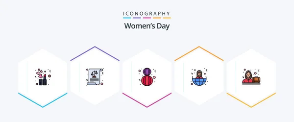 Womens Day Filledline Icon Pack Including Case Business Happy World — Vector de stock